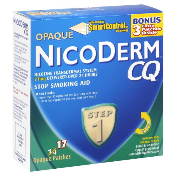 NicoDerm CQ Stop Smoking Aid, Step 1, 21 mg, Opaque Patch, 17 patches at Kmart.com