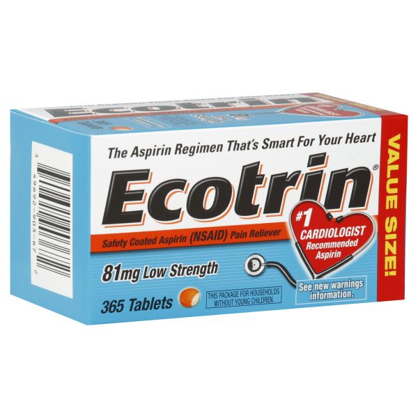 Ecotrin Aspirin, Safety Coated, 81 mg, Tablets, Value Size, 365 tablets at Kmart.com