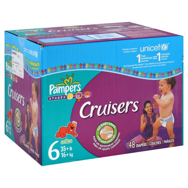 Pampers Cruisers Diapers, Size 6 (35+ lb), Sesame Street, 48 diapers