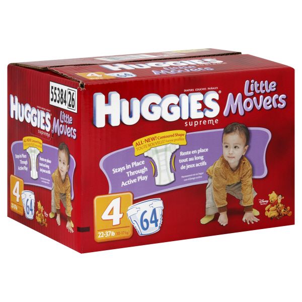 Huggies Supreme Little Movers Diapers, Size 4 (22-37 lb), Disney Baby, 64 diapers