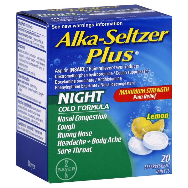 Alka-Seltzer Plus Cold Formula, Night, Maximum Strength, Effervescent Tablets, Lemon, 20 tablets at Kmart.com