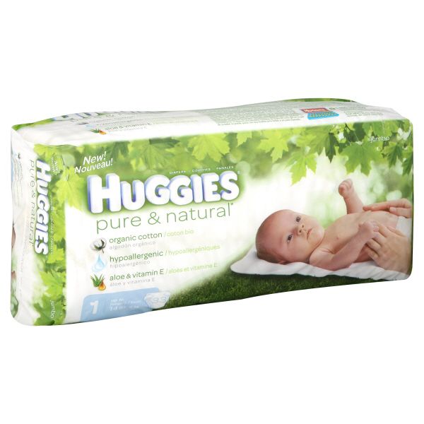 Huggies Pure & Natural Diapers, Size 1 (Up to 14 lbs), 33 diapers