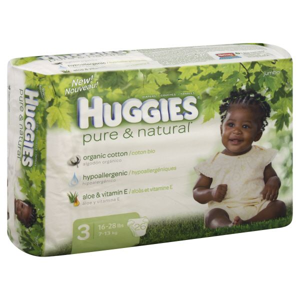 Huggies Pure & Natural Diapers, Size 3 (16-28 lbs), Winnie the Pooh, Jumbo, 26 diapers
