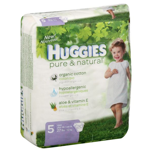 Huggies Pure & Natural Diapers, Size 5 (Over 27 lb), Disney Baby, Jumbo, 20 diapers