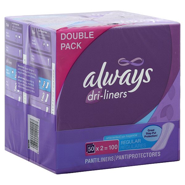 Always Dri-liners Pantiliners!comma! Regular!comma! Unscented!comma! Double Pack!comma! 100 10790