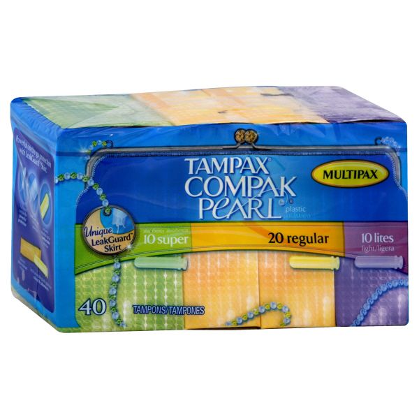 Tampax Compak Pearl Tampons, Plastic, Multipax, 40 tampons at Kmart.com