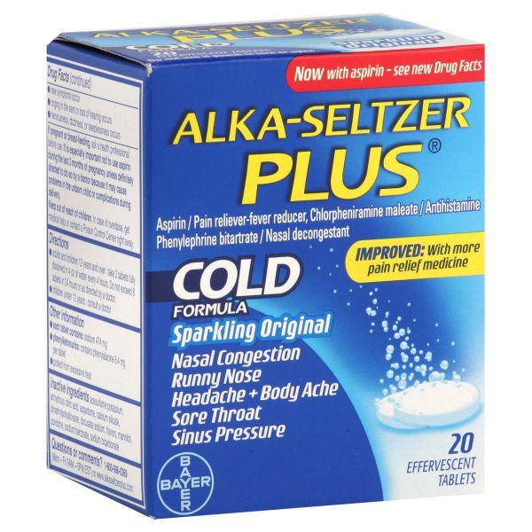 Alka-Seltzer Plus Cold Formula. Sparkling Original, Effervescent Tablets, 20 tablets at Kmart.com
