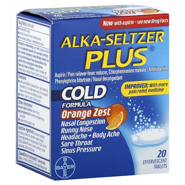 Alka-seltzer Plus Cold Formula, Orange Zest, Effervescent Tablets, 20 68507414