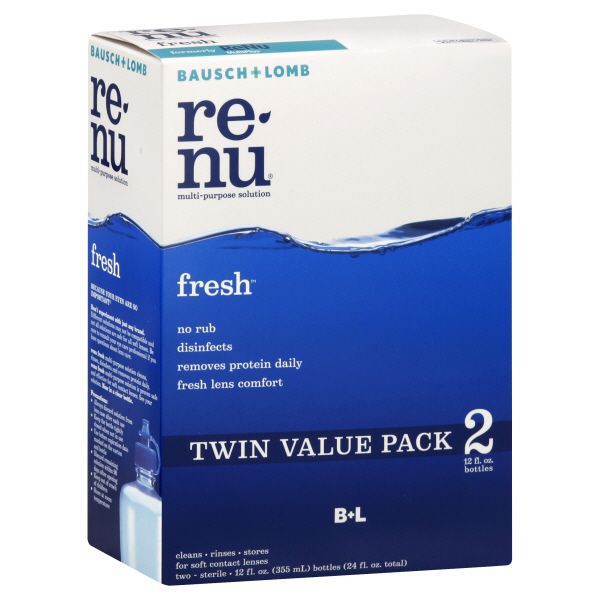 Renu Bausch + Lomb Re-Nu Fresh Multi-Purpose Solution, for Soft Contact Lenses, Twin Value Pack, 2 - 12 fl oz (355 ml) bottles [24 fl at Kmart.com