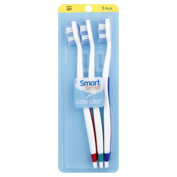 Smart Sense Gem Grip Toothbrushes, Regular, Soft, 3 pack