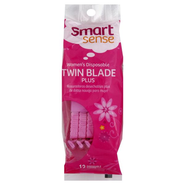 Smart Sense Razors, Twin Blade Plus, Women's Disposable, 12 razors