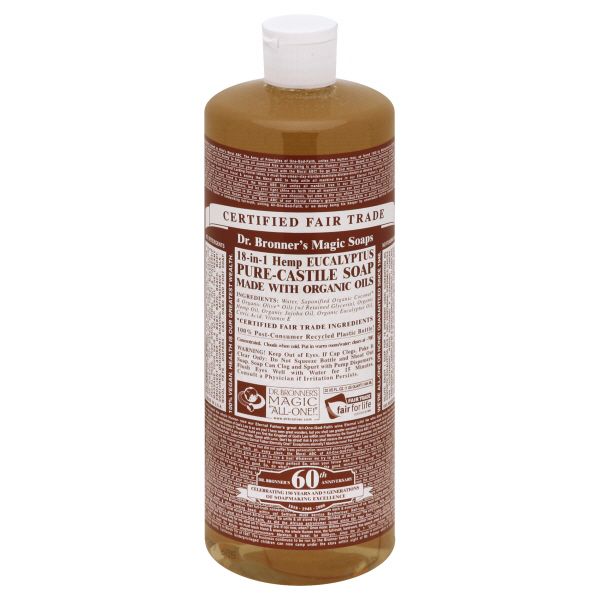 Dr. Bronner's Soaps Dr. Bronner's Magic Soaps 18-in-1 Hemp Pure-Castile Soap, Eucalyptus, 32 fl oz (1 qt) 944 ml