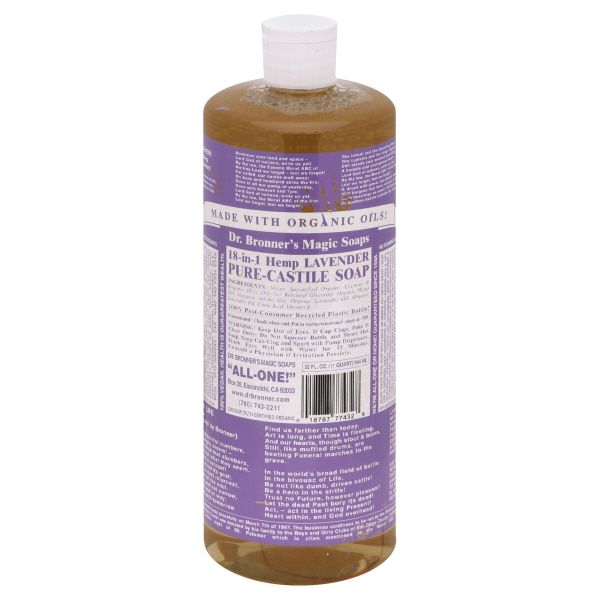 Dr. Bronner's Soaps Dr. Bronner's Magic Soaps 18-in-1 Hemp Pure-Castile Soap, Lavender, 32 fl oz (1 qt) 944 ml