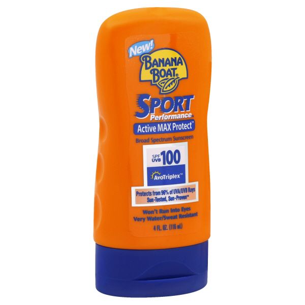 Banana Boat Sport Performance Sunscreen, Broad Spectrum, Active Max Protect, SPF 100, 4 fl oz (116 ml)