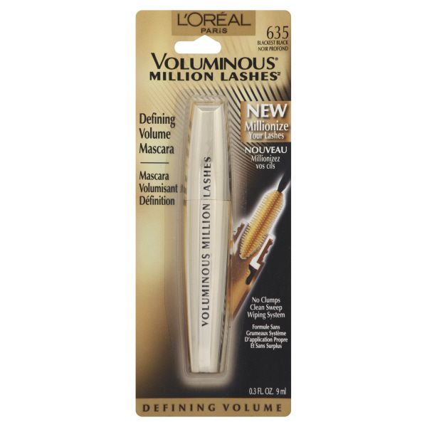 L'Oreal Voluminous Million Lashes Mascara, Blackest Black 635, 0.3 fl oz (9 ml) at Kmart.com