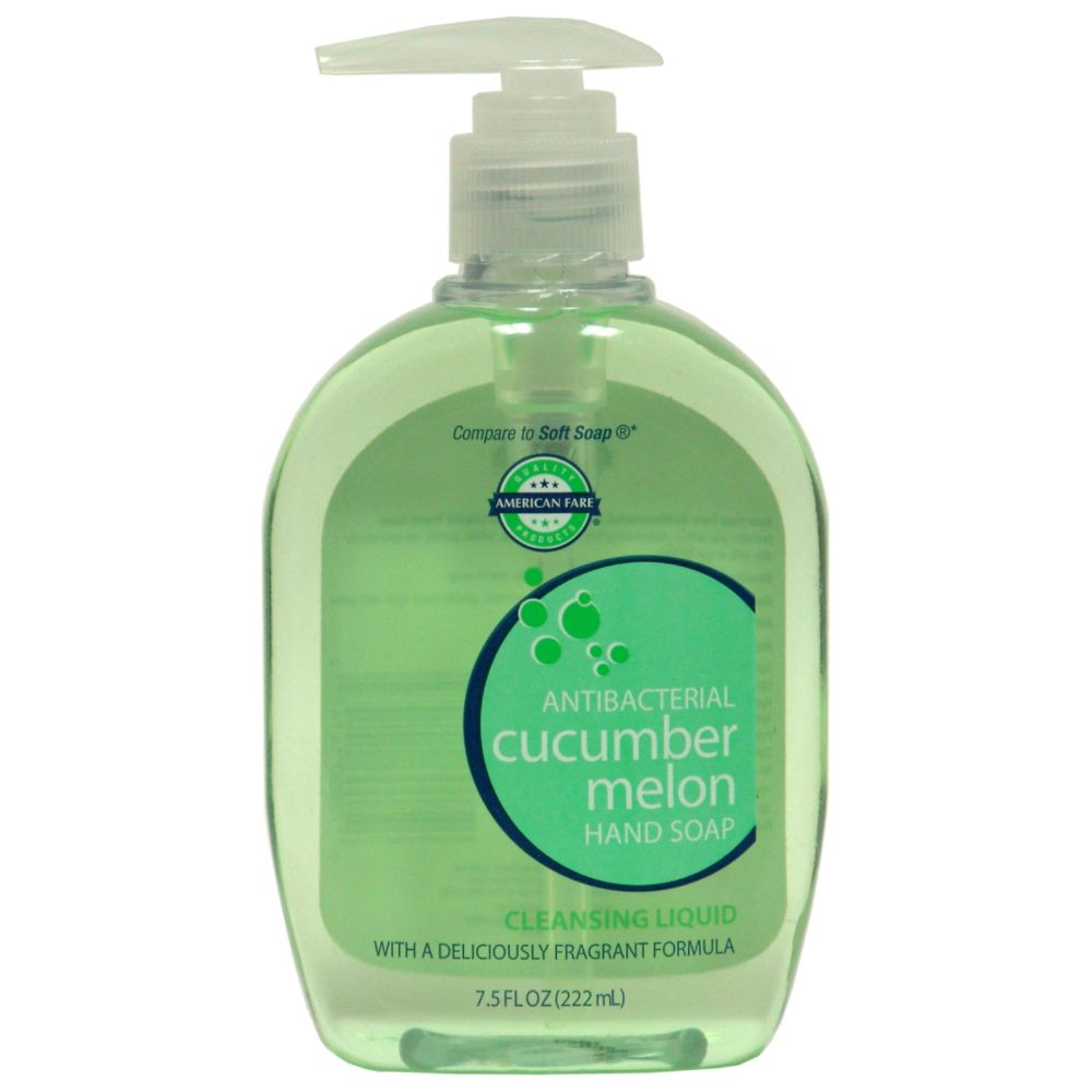 American Fare Antibacterial Hand Soap Cucumber Melon 7.5 Fluid Ounce Plastic Bottle Pump Top