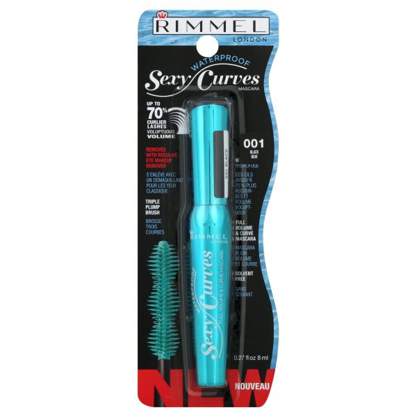 Elizabeth Taylor Rimmel London Sexy Curves Mascara, Waterproof, Black 001, 0.27 fl oz (8 ml)