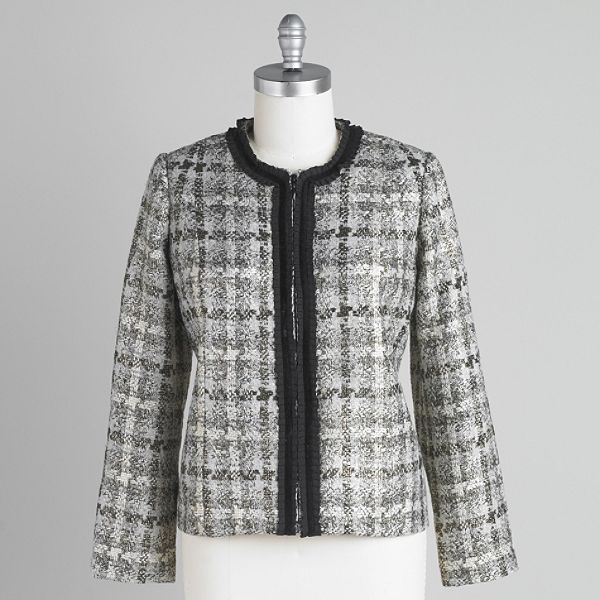 Sag Harbor Women's Long Sleeve Zip Boucle Jacket - Plus