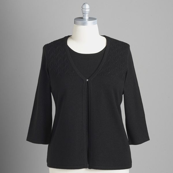 Sag Harbor Women's 3/4 Sleeve Cable Knit Sweater - Plus