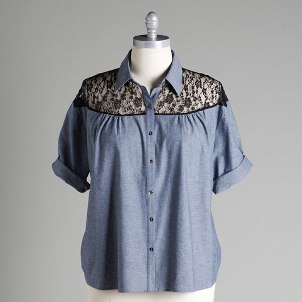 Beverly Drive Women's Plus Lace Yoke Blouse