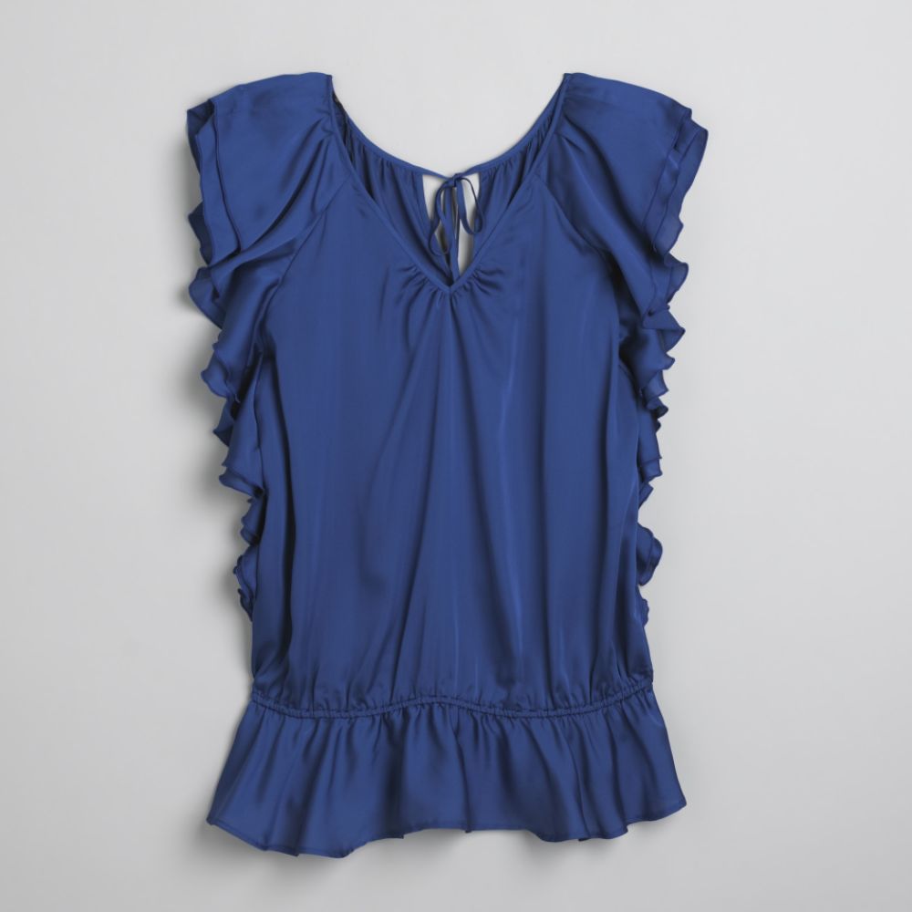 Beverly Drive Women's Plus Fluttered Ruffle Top
