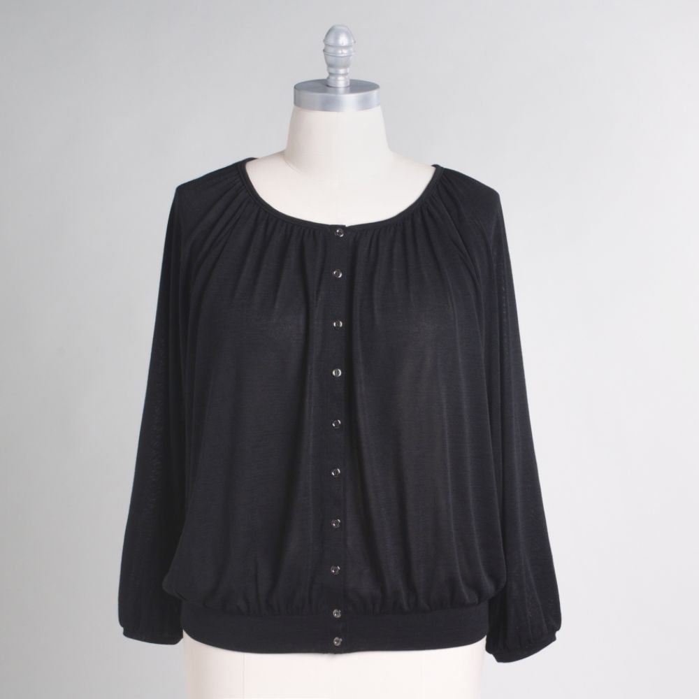 Beverly Drive Women's Plus Long Sleeve Button Front Top