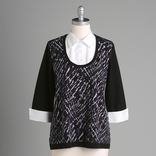 Laura Scott Women's 3/4 Sleeve Print 2-in-1 Scoopneck Top - Plus