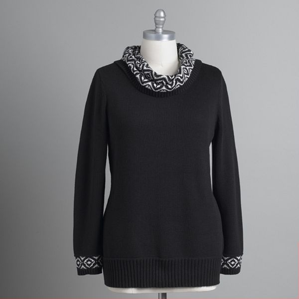 Angels Women's Print Trim Cowlneck Sweater - Plus