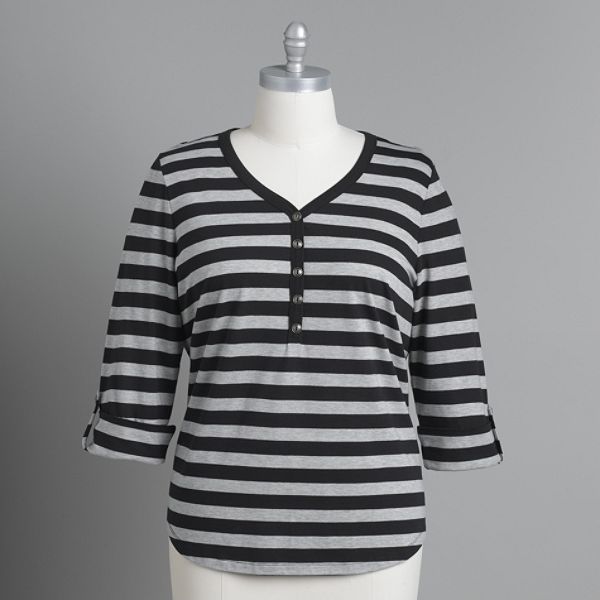 Covington Women's Plus 3/4 Sleeve Striped Henley