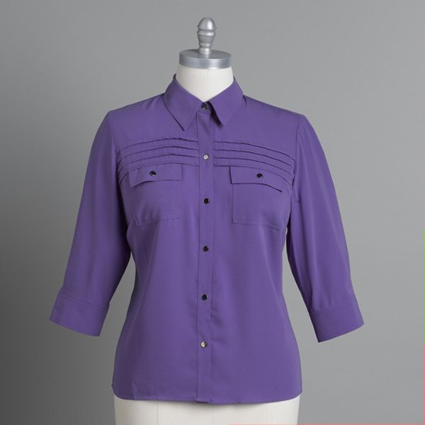 Kathy Che Women's Plus 3/4 Sleeve With Pockets & Pleats