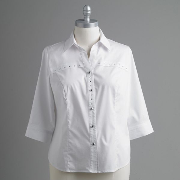 Kathy Che Women's Plus 3/4 Sleeve With Split Neck & Studs