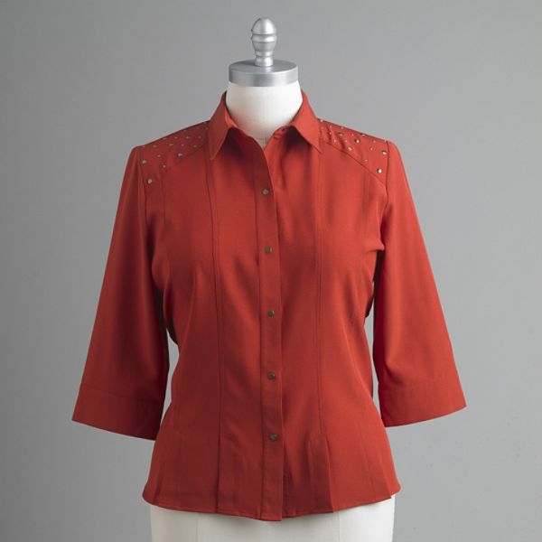 Kathy Che Women's Plus 3/4 Sleeve With Shoulder Studs