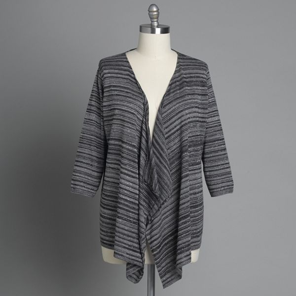 Notations Women's Lurex Striped Cardigan - Plus