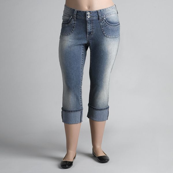 Angels Women's Plus Cuffed Capri Jeans