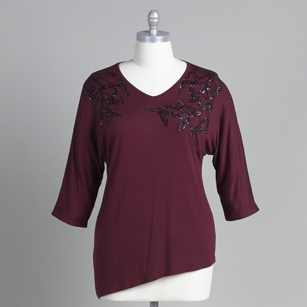 Covington Women's Embellished 3/4 Sleeve Top - Plus