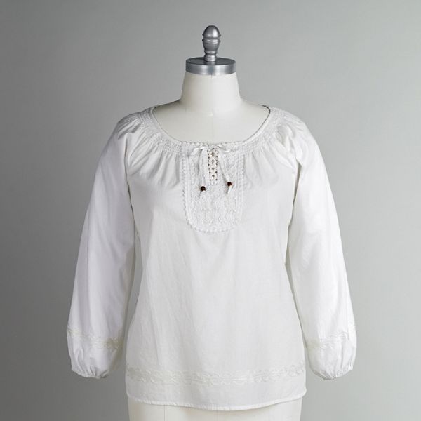 Gloria Vanderbilt Women's Plus Tie Neck Peasant Blouse
