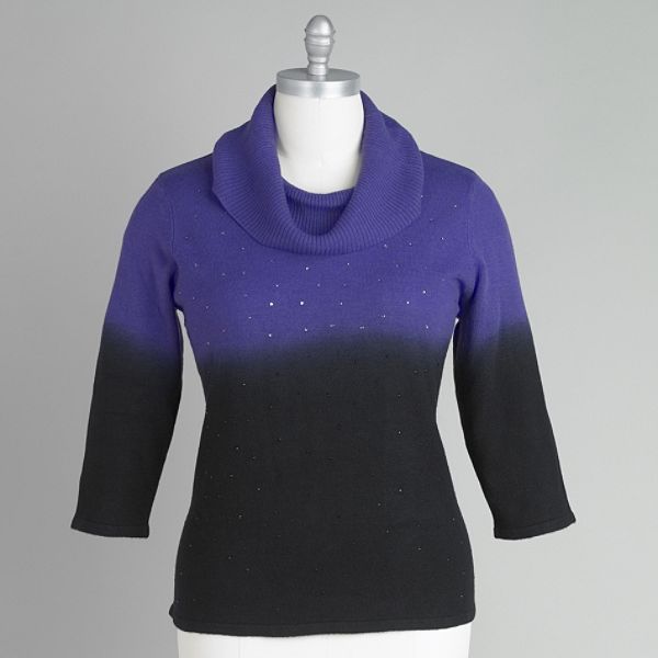 Notations Women's Plus Dip Dyed Cowlneck Sweater