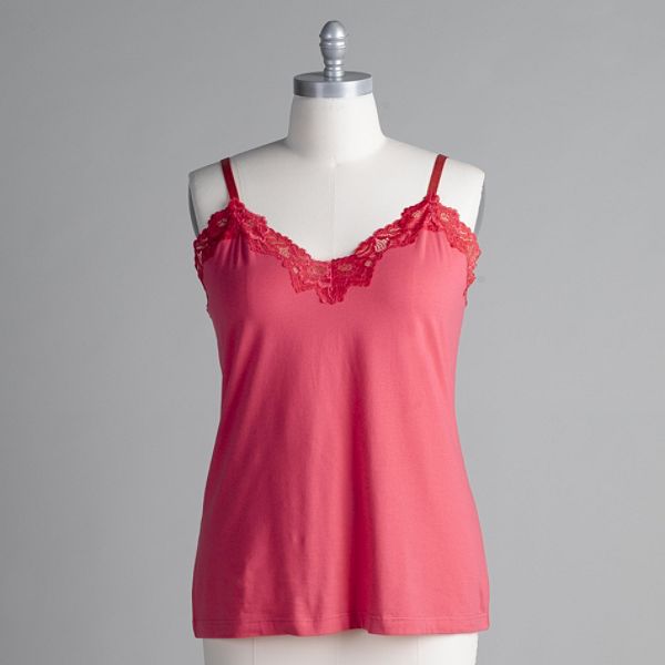 Beverly Drive Women's Plus Long Lace Trim Camisole
