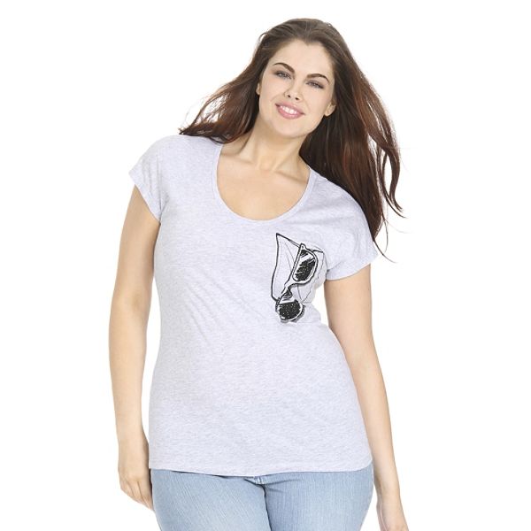 Uk Style By French Connection Women's Plus Grey Glasses Graphic Tee