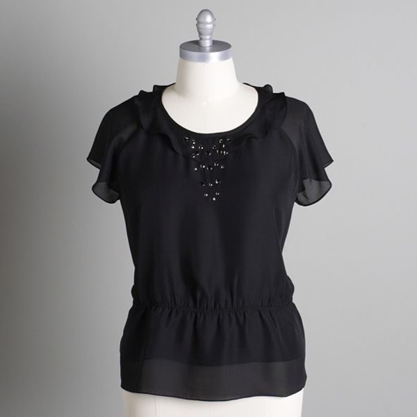 Sag Harbor Women's Plus Solid Peasent Top