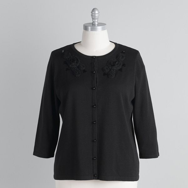 Sag Harbor Women's Plus Applique Cardigan Sweater