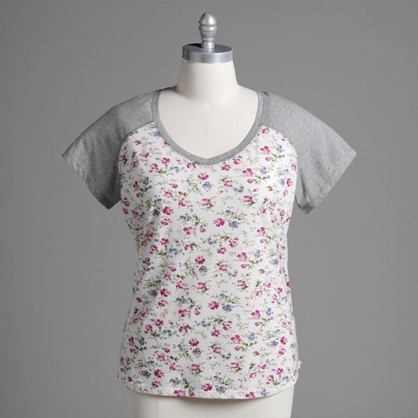 American Star Women's Plus Floral Print Raglan Sleeve Tee