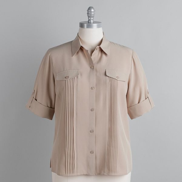Kathy Che Women's Plus Elbow Sleeve Blouse With Pintucked Bodice