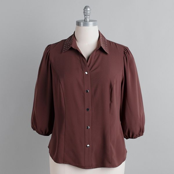 Kathy Che Women's Plus Studded Collar Blouse