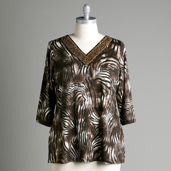 Beverly Drive Women's Plus Beaded V-neck Top