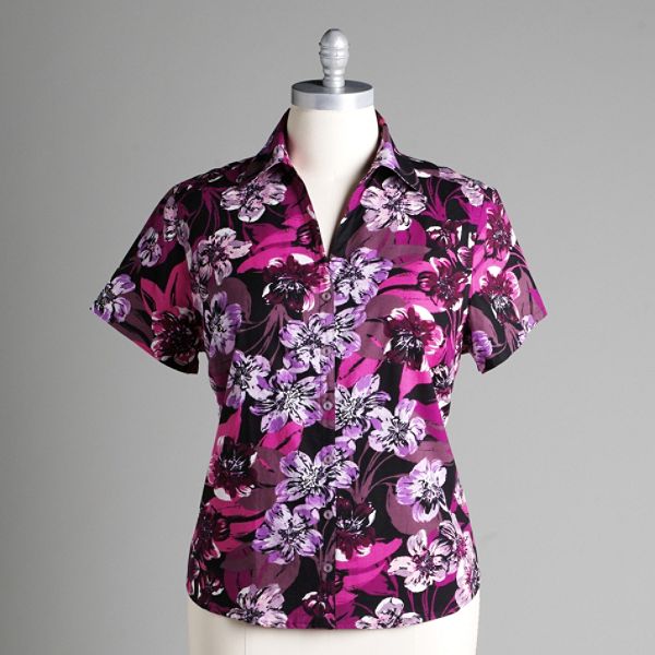 Miss Erika Women's Plus Floral Print Camp Shirt