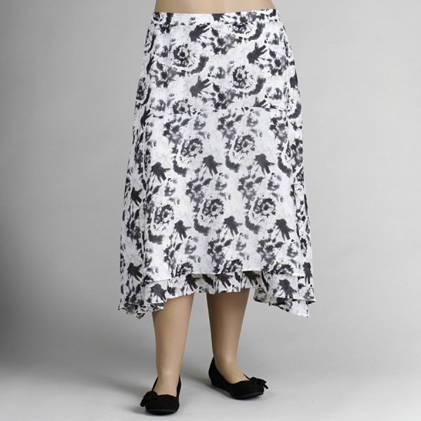 Sag Harbor Women's Plus Floral Print Skirt With Asymmetrical Hem