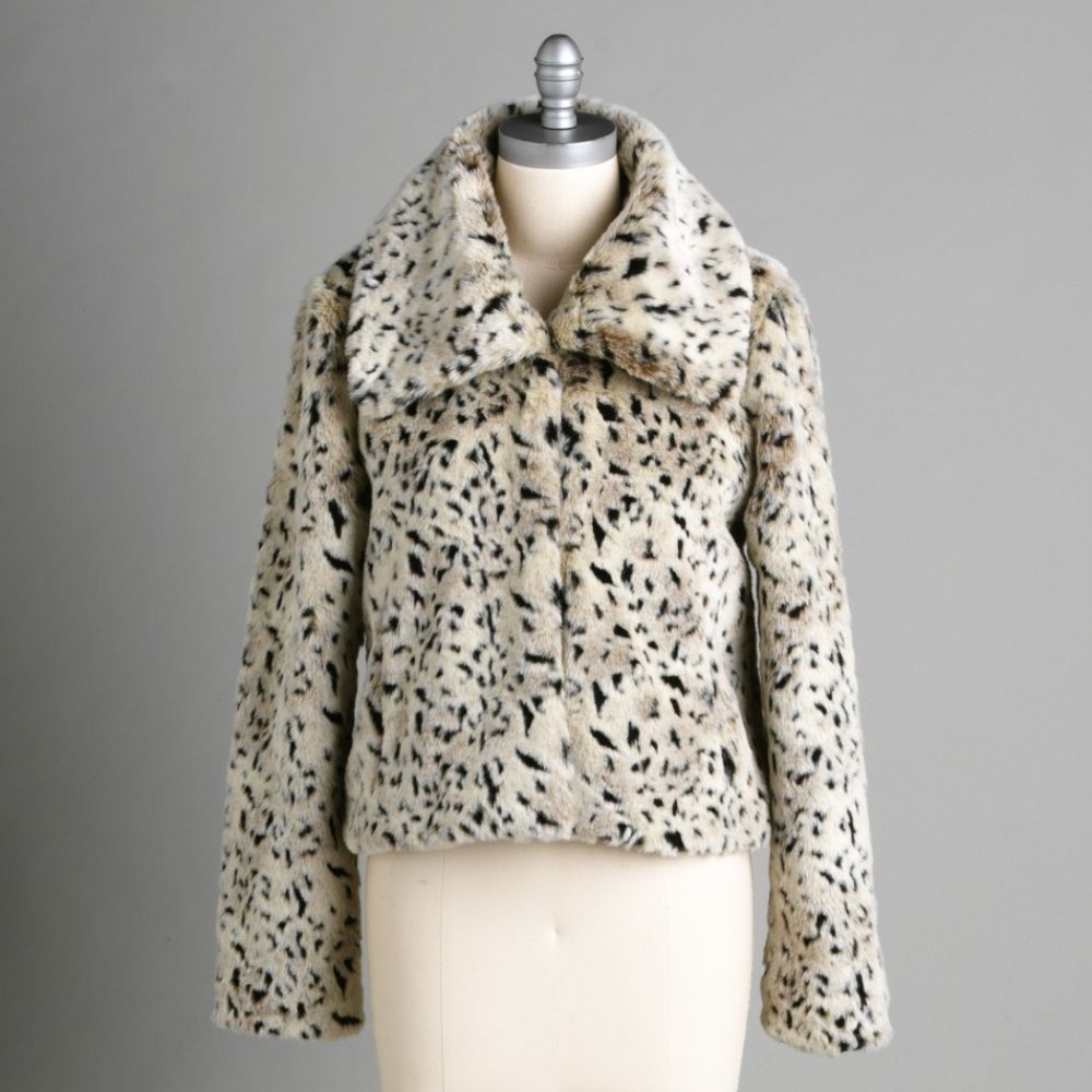Covington Womens Leopard Print Faux Fur Jacket