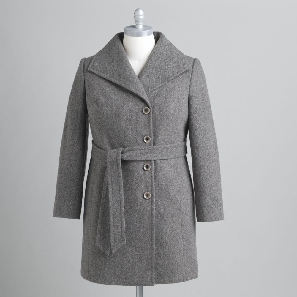 Covington Women's Plus Tweed Wing Collar Trench Coat