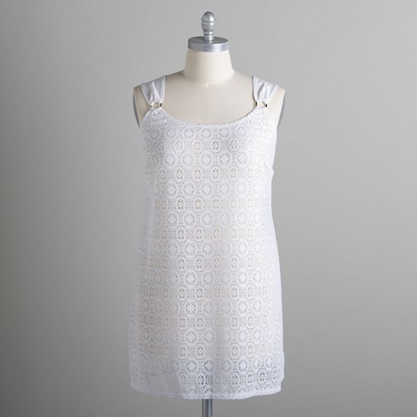 Tropical Escape Women's Plus Crochet Ring Swim Cover Up